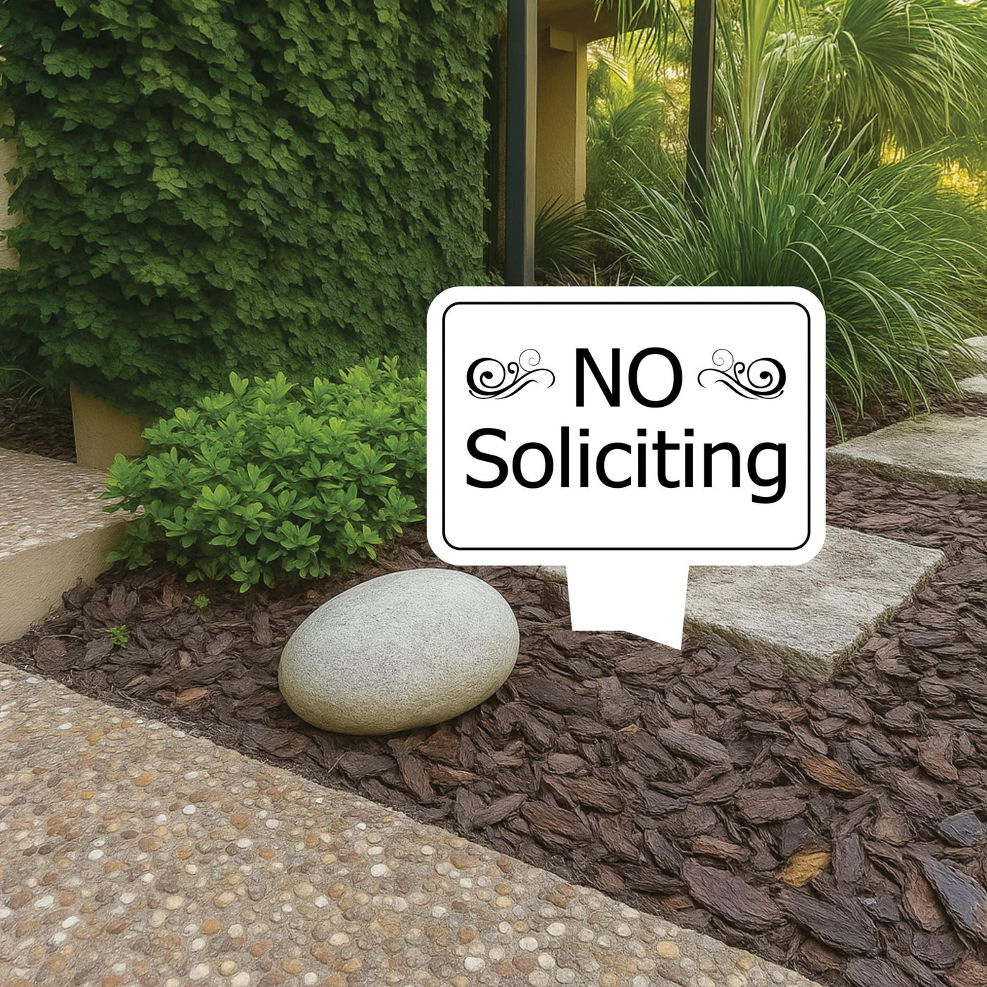 No Soliciting Yard Sign, Rust-Free Aluminum Lawn Sign with Stake, 10x14 Outdoor Front Door Sign