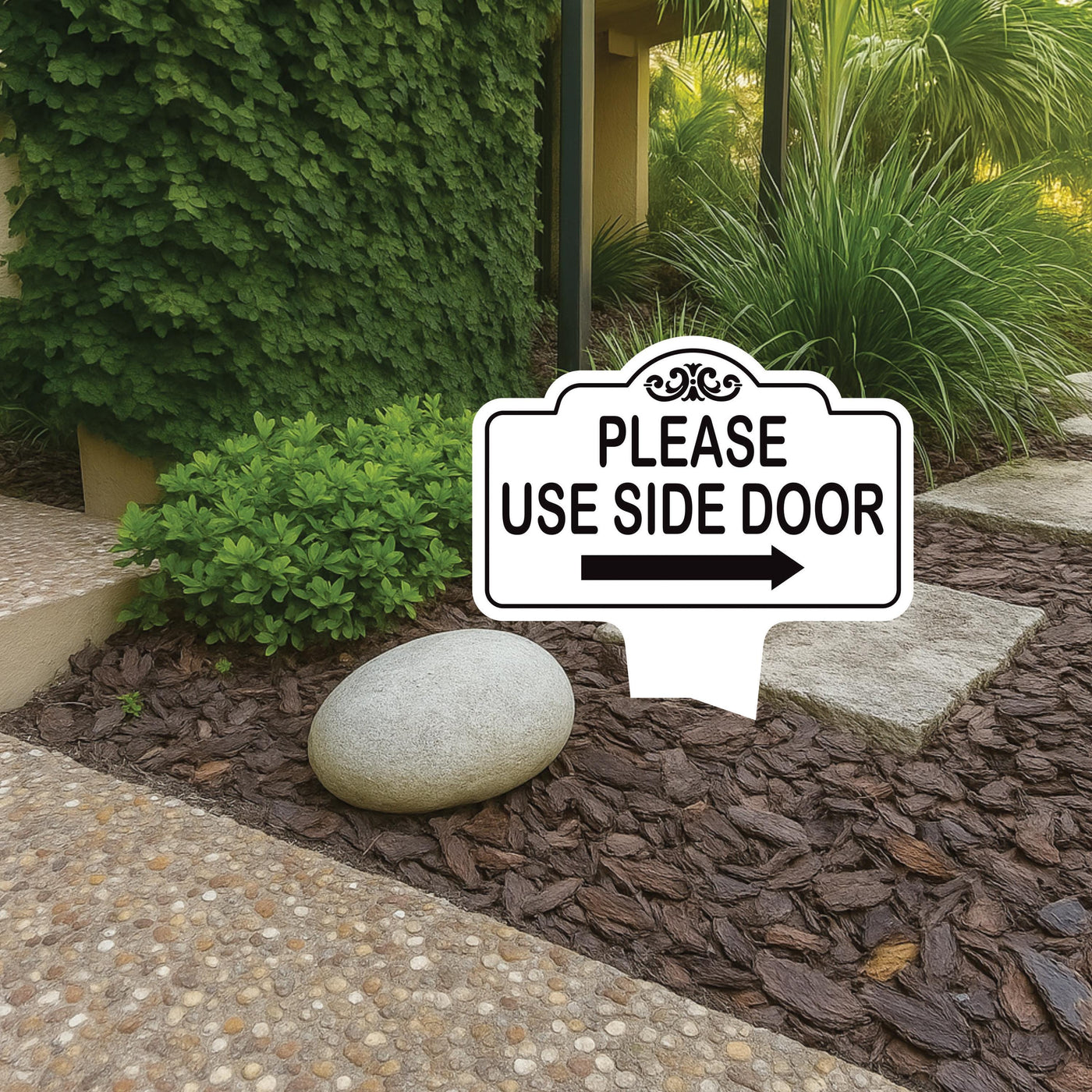Please Use Side Door Yard Sign 10” x 14” - Rust-free Aluminum. Please Use Front Door Sign for Lawn