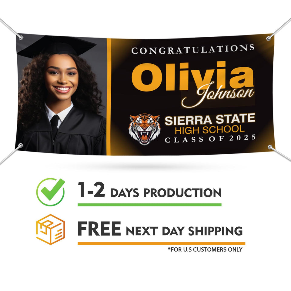 Graduation 2025 Personalized Banner Sign With Photo - 13 Oz Heavy Duty Waterproof Class of 2025, Graduation Vinyl Banner With Metal Grommets