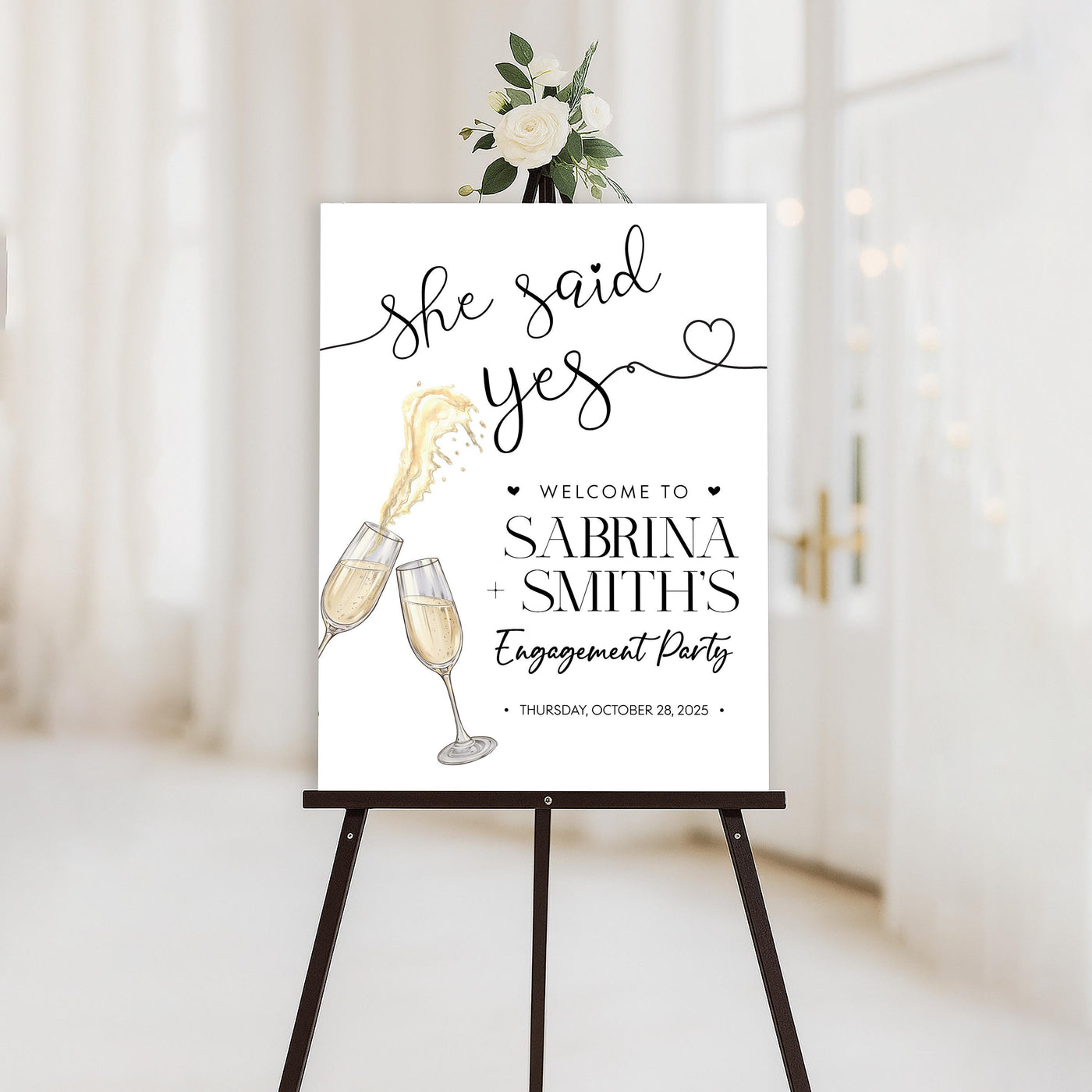 Personalized Boho Engagement Welcome Sign, Champagne Brunch & Bubbly Party Decor