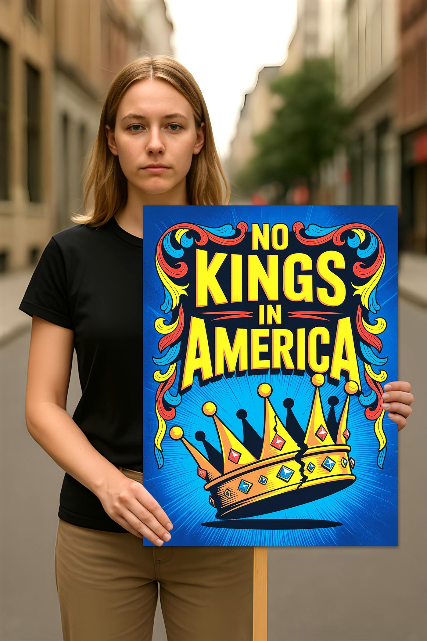 No Kings In America Protest Sign, Anti-Trump Resistance, Political Activist Poster