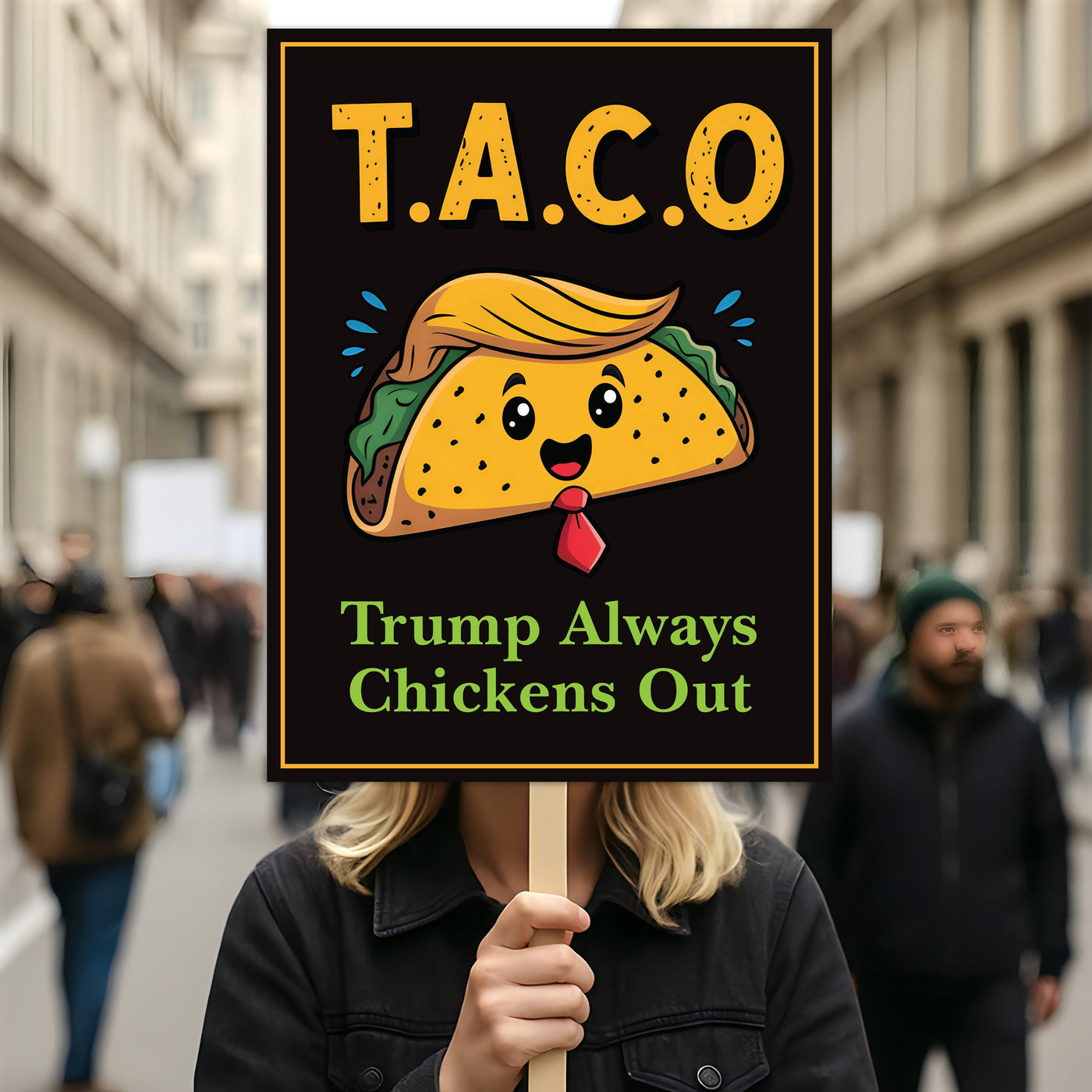 Taco - Trump Always Chickens Out Protest Sign, Anti-Trump Resistance, Funny Political Activist Poster