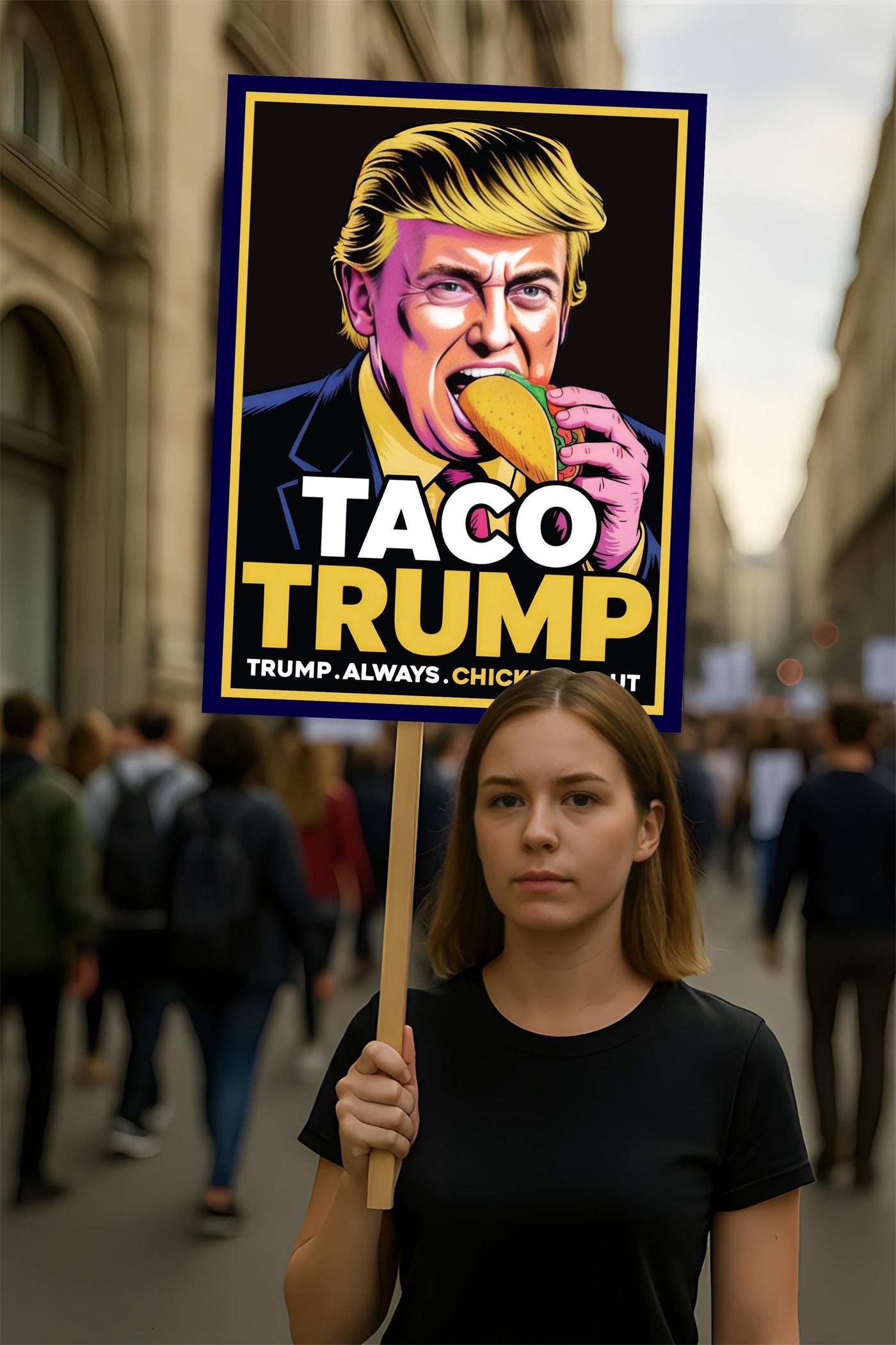 Taco - Trump Always Chickens Out Protest Sign, Anti-Trump Resistance, Funny Political Activist Poster