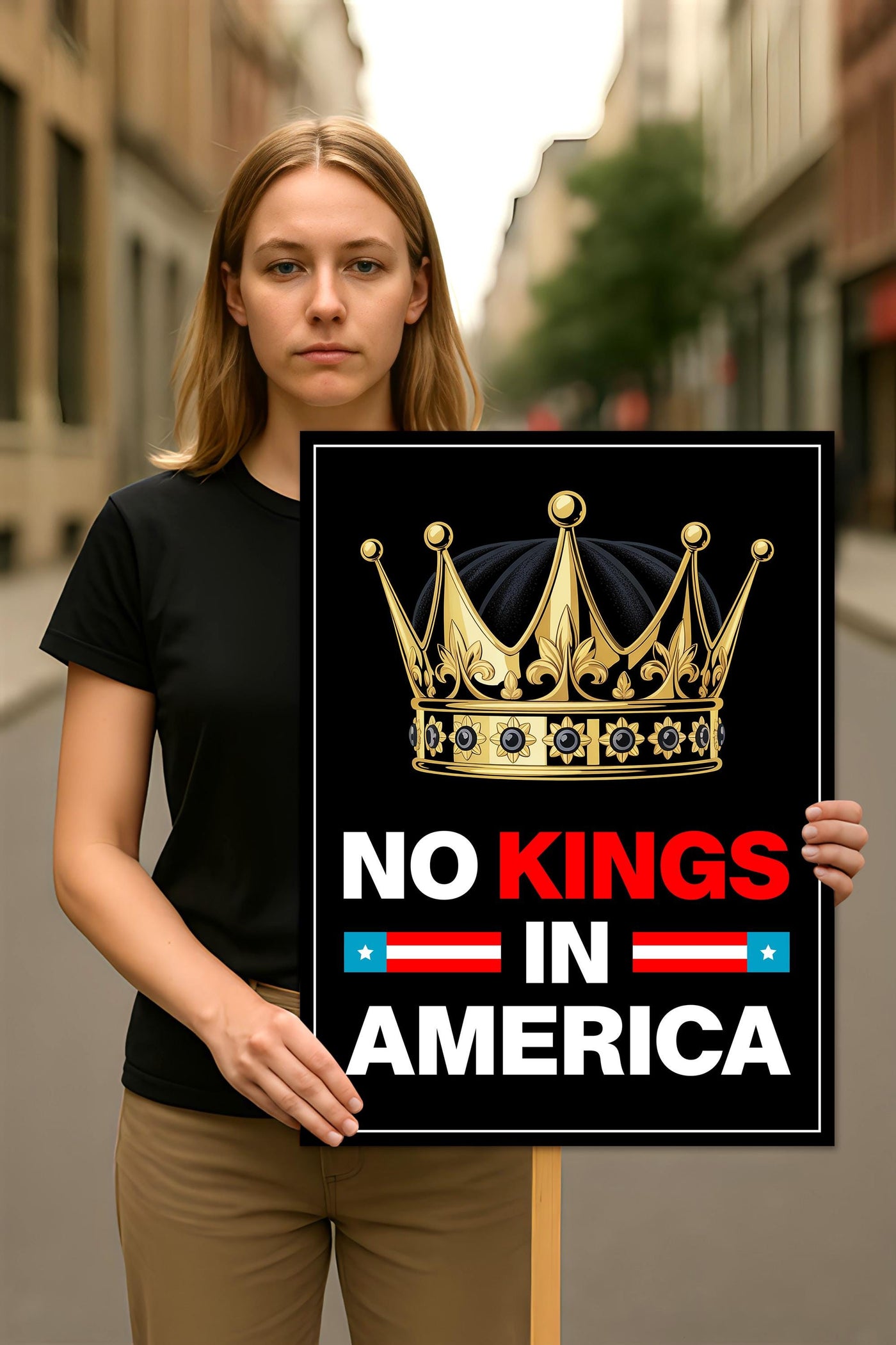 No Kings In America Protest Sign, Anti-Trump Resistance