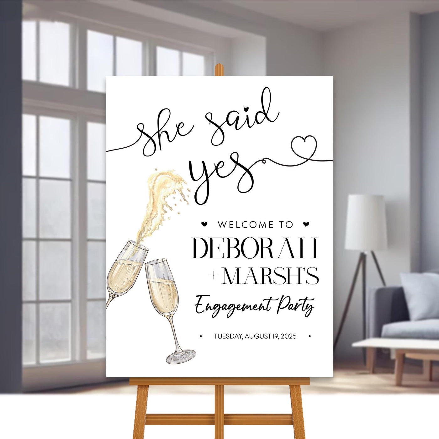 Personalized Boho Engagement Welcome Sign, Champagne Brunch & Bubbly Party Decor