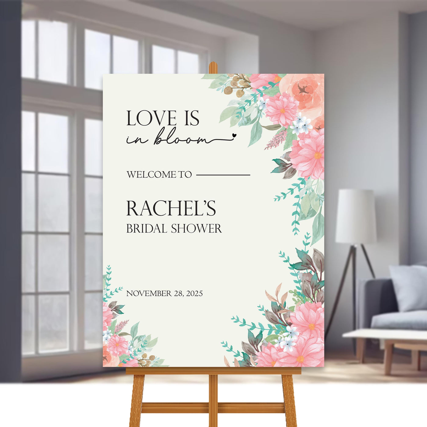 Love is In Bloom Bridal Shower Welcome Sign, Floral Bridal Party Decor