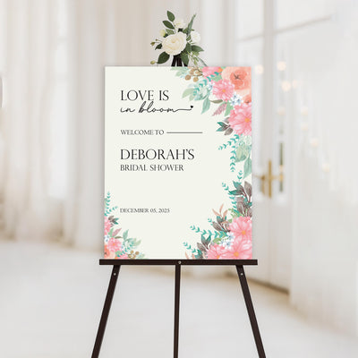 Love is In Bloom Bridal Shower Welcome Sign, Floral Bridal Party Decor