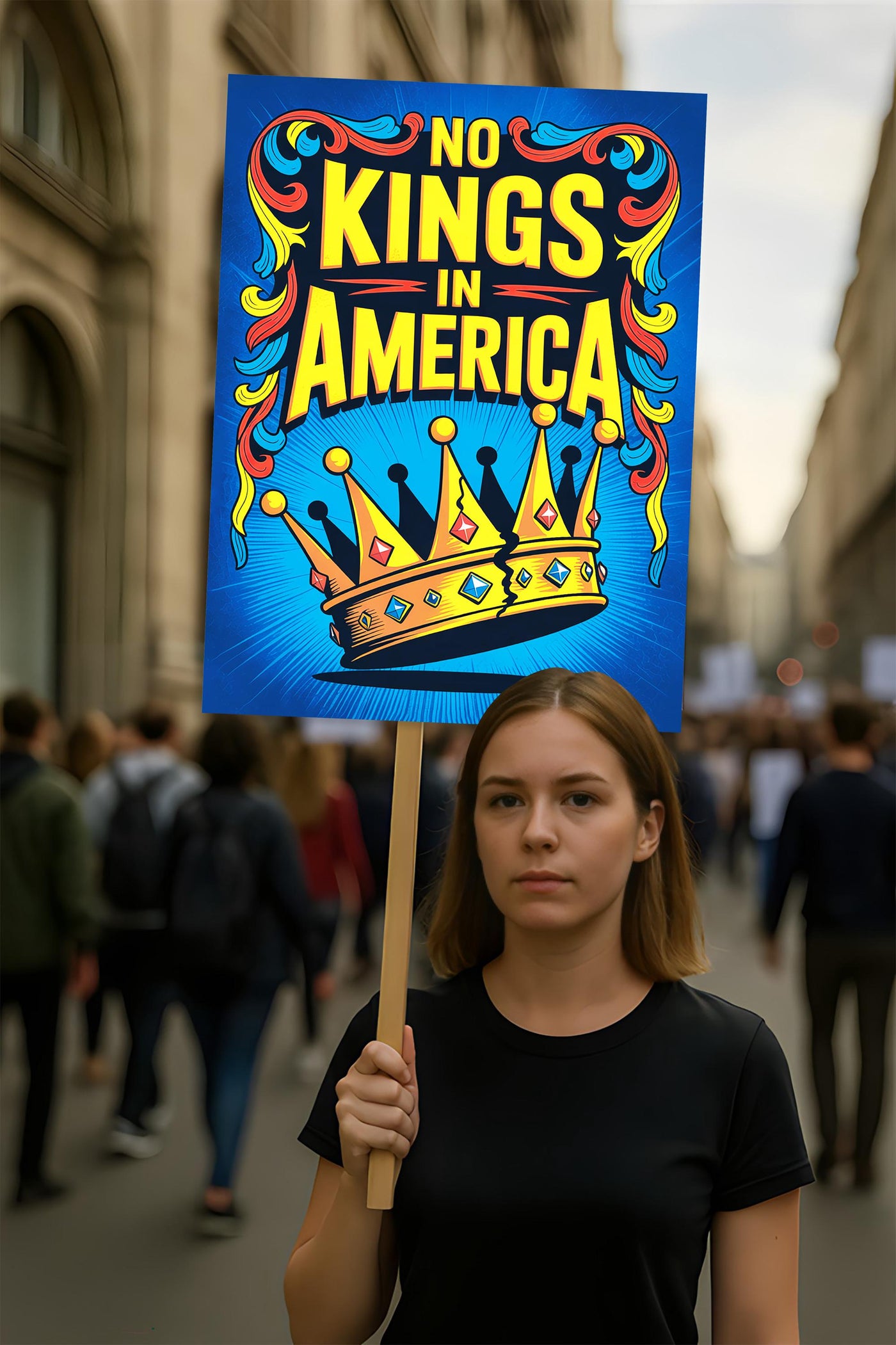 No Kings In America Protest Sign, Anti-Trump Resistance, Political Activist Poster