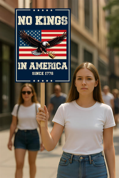 No Kings In America Protest Sign, Anti-Trump Resistance